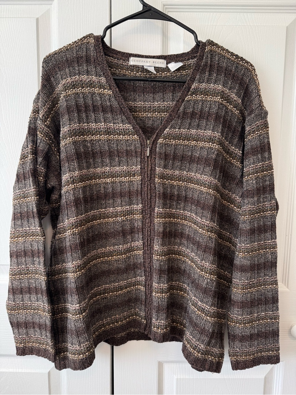 Geoffrey Beene Brown Striped Zip Cardigan - Women's Size XL